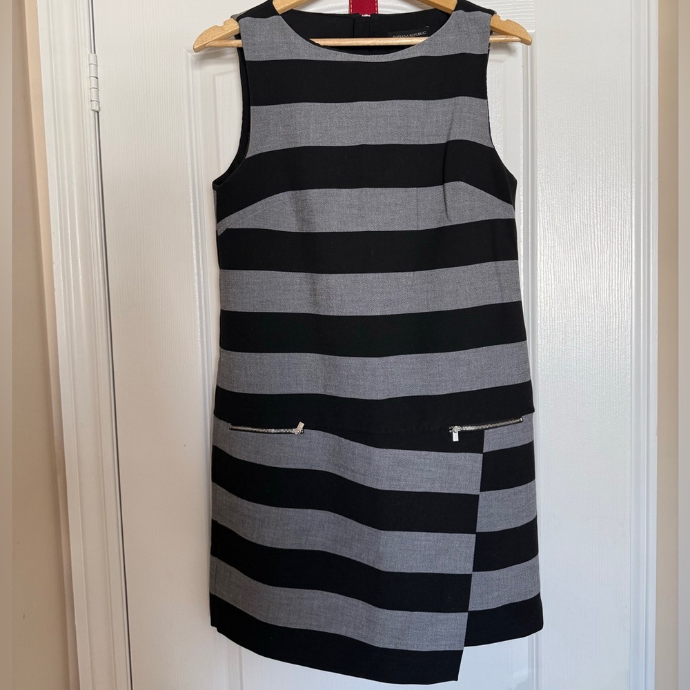 Banana Republic Rugby Striped Asymmetric Zip Shift Dress - Size 8